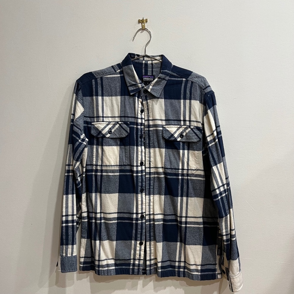 Patagonia Fjord Men’s Blue Plaid Flannel Shirt Long Sleeve Medium